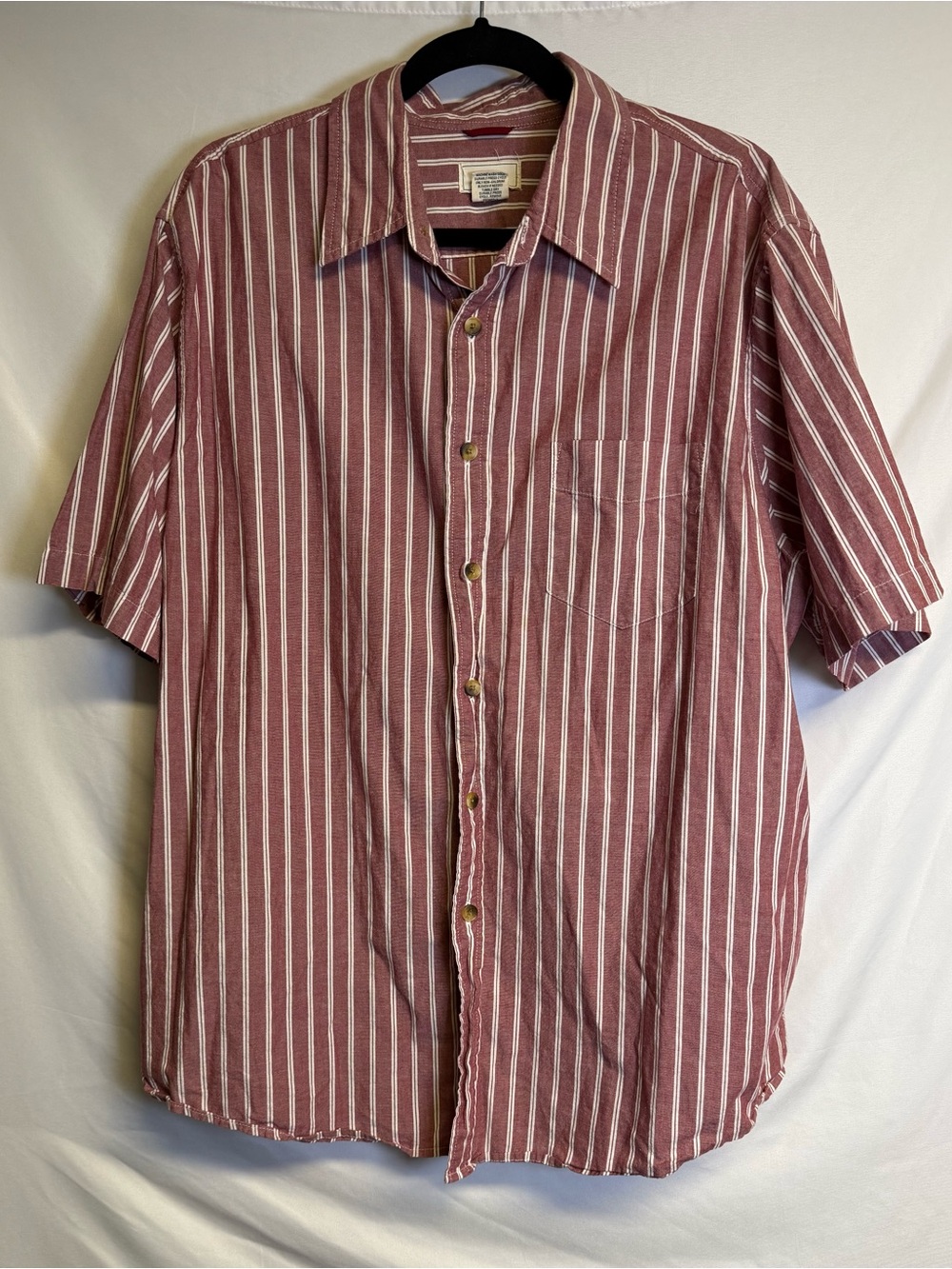 Dockers Men's Short-Sleeve Striped Button-Down Shirt - Burgundy and White